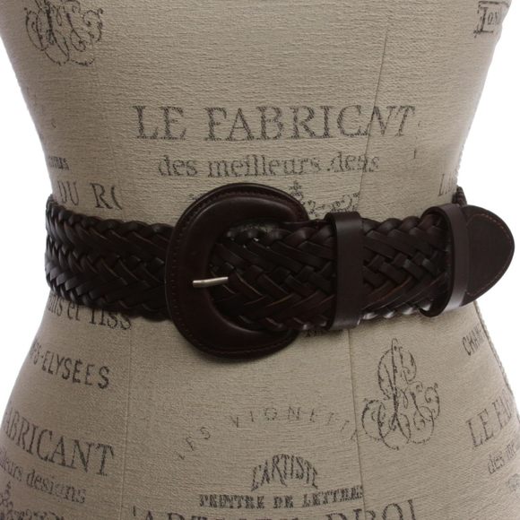 Women Wide Full Grain Leather Handwoven Braided Concho Belt (dark Brown, Fits😻